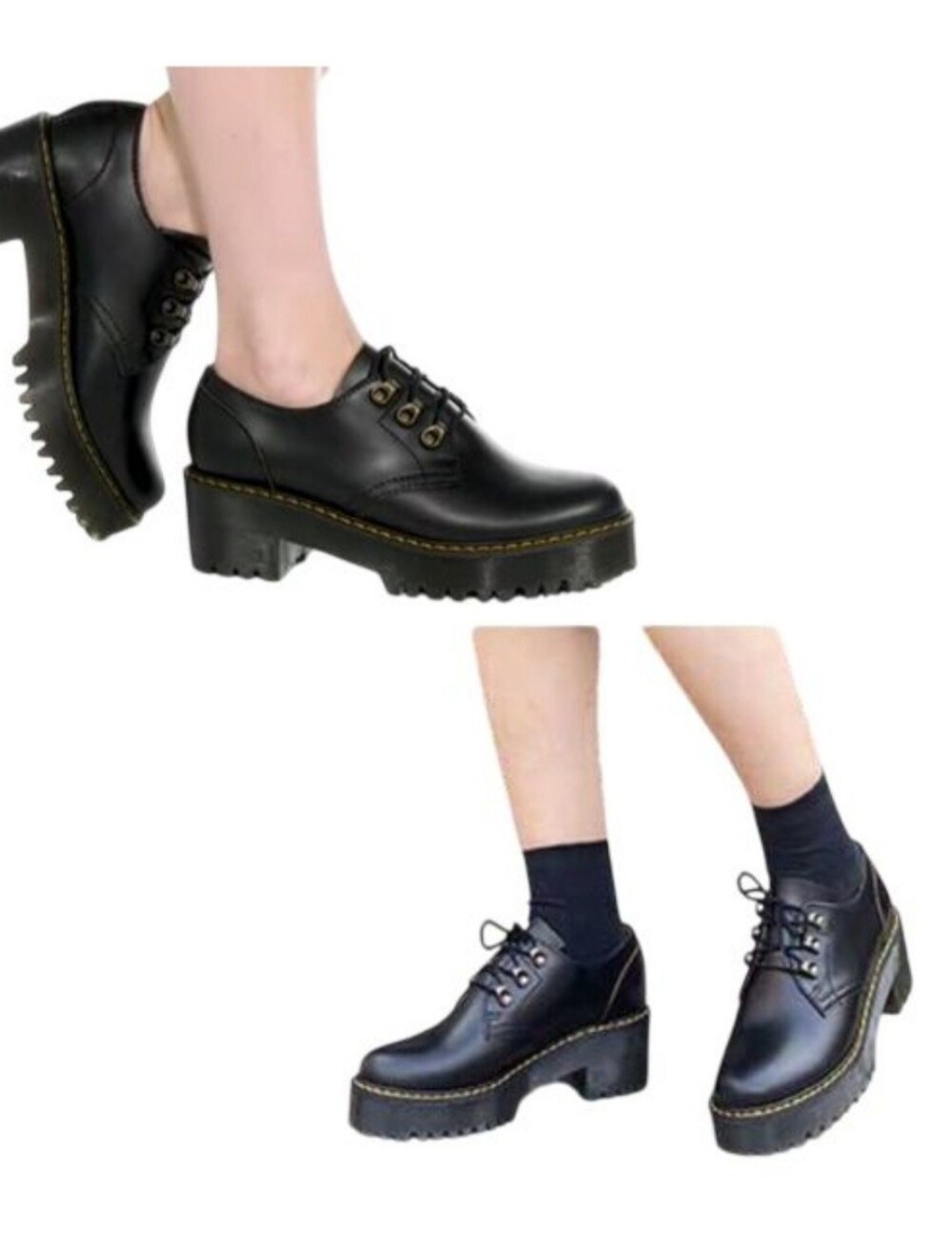 Dr. Martens Black Platform Lace-Up Chunky Heel Oxfords